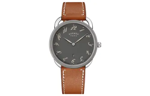 HERMES Arceau Wrist Watches Quartz Movement Genuine Leather Strap 40mm Gray Dial Men's Watches 30m Water Resistant