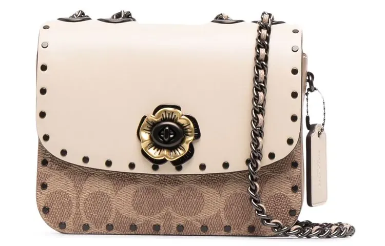 COACH Madison Calfskin Shoulder Bag, Crossbody Bag Small Women's Apricot With Monogram