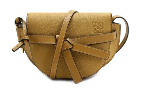 LOEWE Gate Grain Cow Leather Saddle Bag, Crossbody Bag, Shoulder Bag Women's Yellow Earth Color