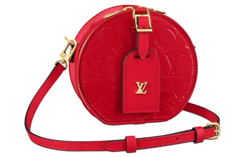 LOUIS VUITTON Glossy Finish Calfskin Round Bag, Shoulder Bag, Crossbody Bag Mini Women's Red