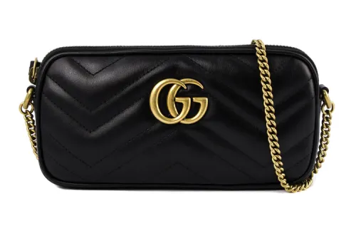 GUCCI GG Marmont Cow Leather Crossbody Bag, Shoulder Bag Women's Black