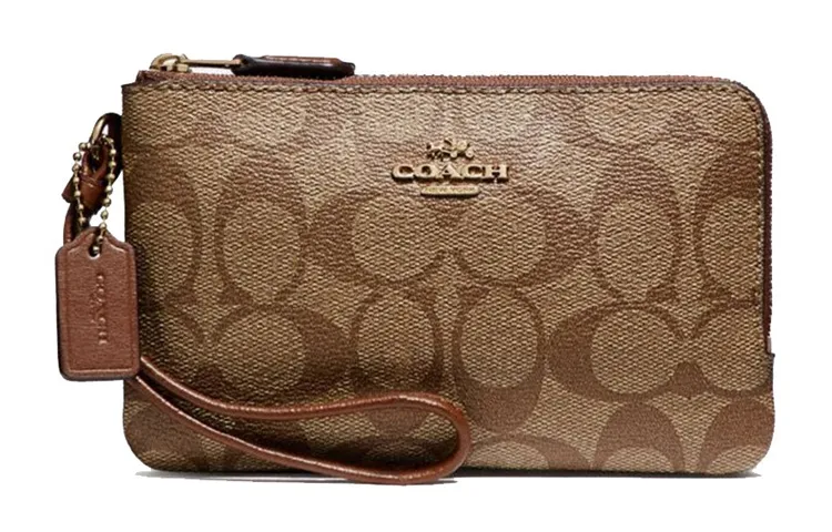 COACH Corner Zip PVC Clutches Small Women's Brown