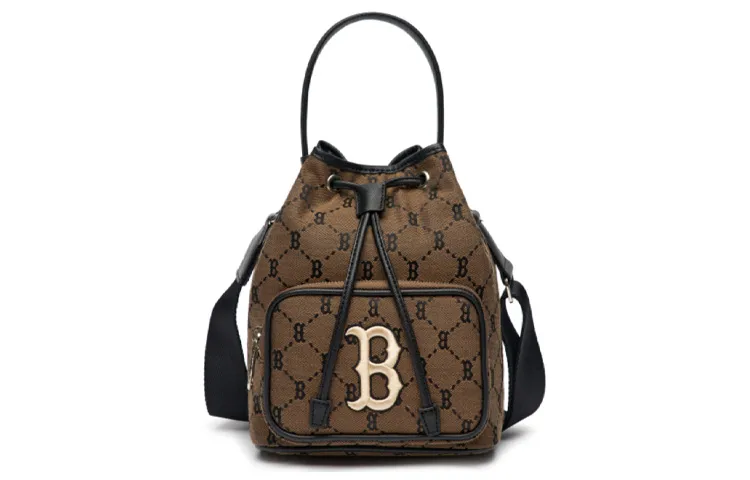 MLB Monogram Polyester Bucket Bag, Handbag, Shoulder Bag, Crossbody Bag Regular Women's Coffee