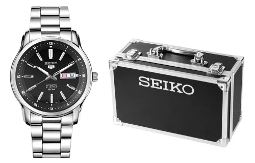 SEIKO Seiko5 Mechanical Movement Stainless Steel Watchband Watch Men's Watches Black Dial