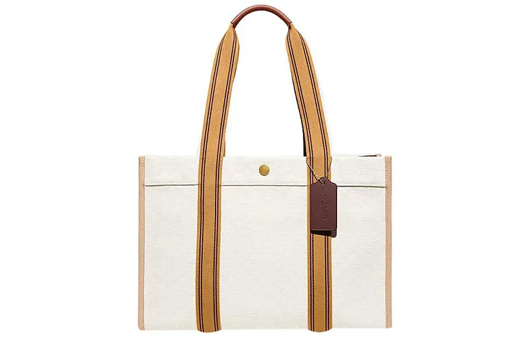COACH Fabric One Shoulder Handbag Large Women's White & Earth Yellow