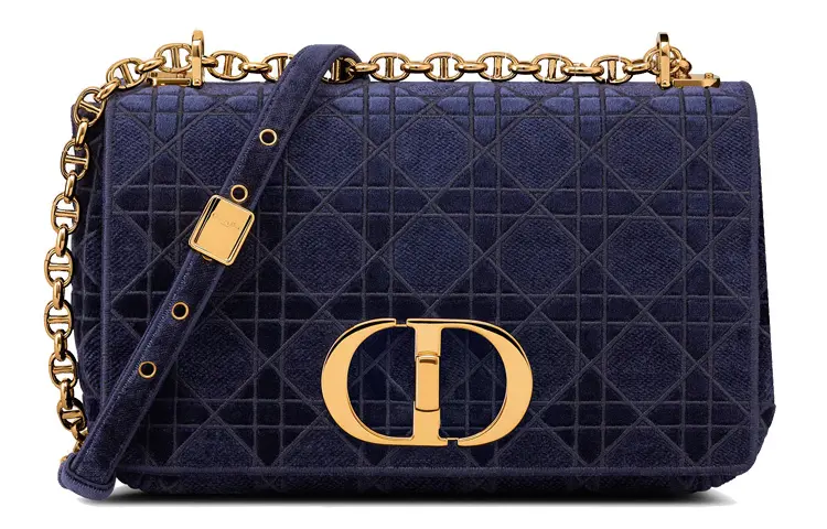 DIOR Caro Velvet Lint Shoulder Bag, Crossbody Bag Women's Blue