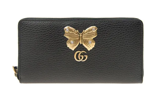 GUCCI Cow Leather Wallet Women's Black