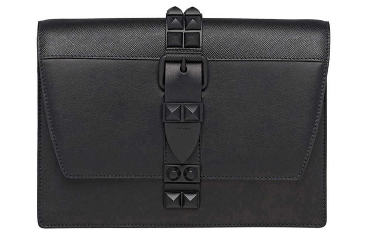 PRADA Saffiano Calfskin Shoulder Bag Women's Black