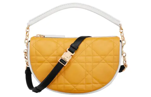 DIOR Sheepskin HOBO Bag, Dumpling Bag, Handbag, Crossbody Bag Small Women's Mustard Yellow