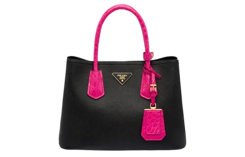 PRADA Crocodile Leather With Leather Handbag, Shoulder Bag, Crossbody Bag Small Women's Fuchsia/Black