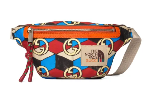 GUCCI The North Face Collaboration Nylon With Leather Sling Bag, Fanny Pack Unisex Multicolor