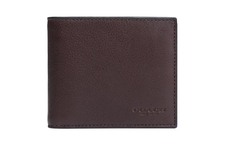 COACH 3 IN 1 Wallet Litchi Grain Cow Leather Wallet Men's Coffee
