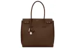 SAINT LAURENT SAC DE JOUR Calfskin Grain Leather Handbag Men's Dark Wood Color