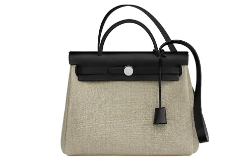 HERMES Herbag Zip Retourne Canvas And Cow Leather Shoulder Bag, Crossbody Bag, Handbag 31 Unisex Linen/Black