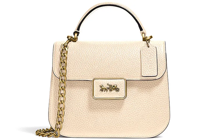 COACH Alie Leather Chain Bag, Handbag, Shoulder Bag, Crossbody Bag Small Women's Ivory White