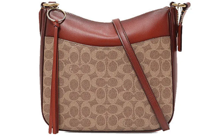 COACH Chaise Canvas With Leather Crossbody Bags Large Women's White Khaki Multicolor