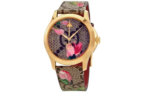 GUCCI 3D Wrist Watches Quartz Movement Canvas Strap Tan Watch Dial Unisex