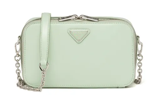 PRADA Chain Shiny Leather Shoulder Bag Women's Green
