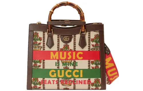 GUCCI Diana Leather Handbag Women's Ivory White & Brown