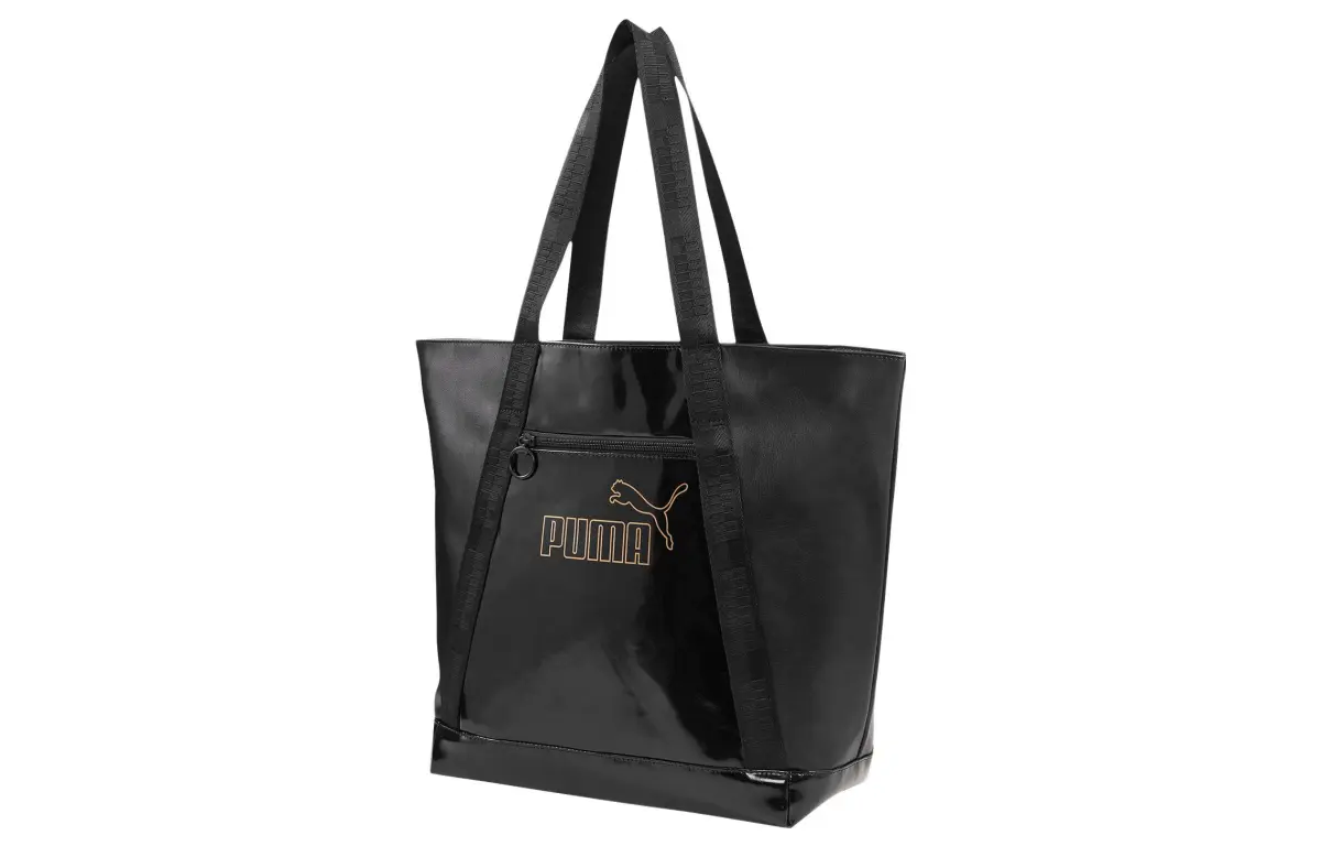 PUMA Artificial Leather Tote Bag, Shopping Bag, Shoulder Bag, Handbag Women's Black Gold