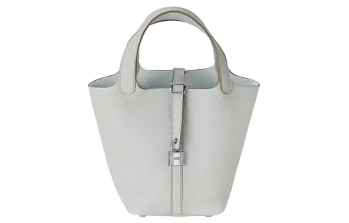 HERMES Picotin Lock Clemence Bullock Leather Basket Bag, Bucket Bag, Handbag 18 Women's 80 Gris Perle Pearl Gray