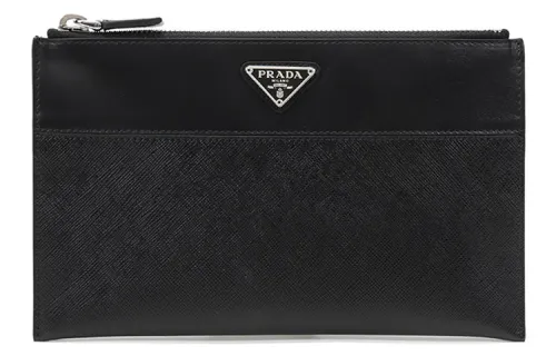 PRADA Zip Closure Leather Clutch Men's Black