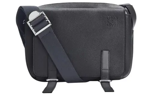 LOEWE Soft Grain Calfskin Messenger Bag, Shoulder Bag, Crossbody Bag Extra Small Men's Coal Black
