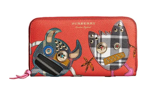 Burberry Cow Leather Card Holder, Wallet Women's Orange Red