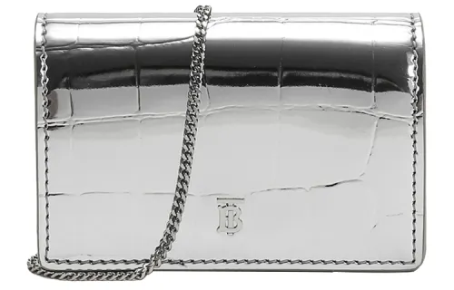 Burberry Polyurethane Card Holder, Crossbody Bag, Shoulder Bag Women's Silver