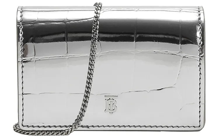 Burberry Polyurethane Card Holder, Crossbody Bag, Shoulder Bag Women's Silver