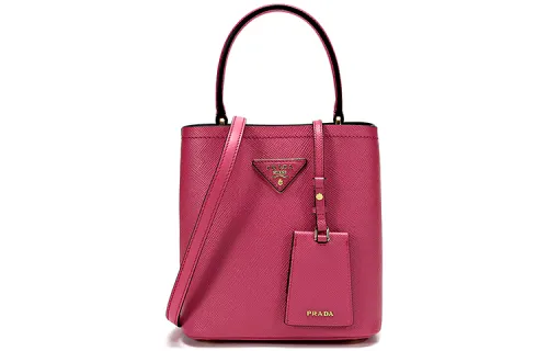PRADA Saffiano Cow Leather Crossbody Handbag Women's Rose Red