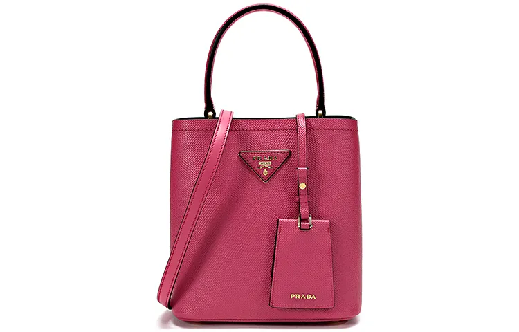 PRADA Saffiano Cow Leather Crossbody Handbag Women's Rose Red
