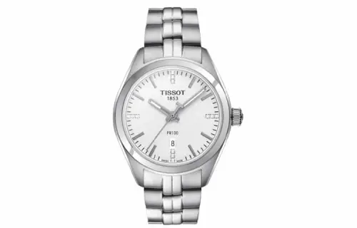 TISSOT PR100 Collection Quartz Movement 100m Waterproof Women's Watch White Dial Stainless Steel Case
