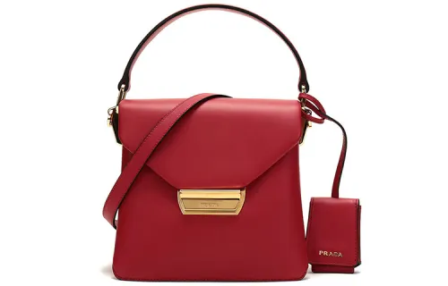 PRADA Cow Leather Handbag, Shoulder Bag, Crossbody Bag Women's Red
