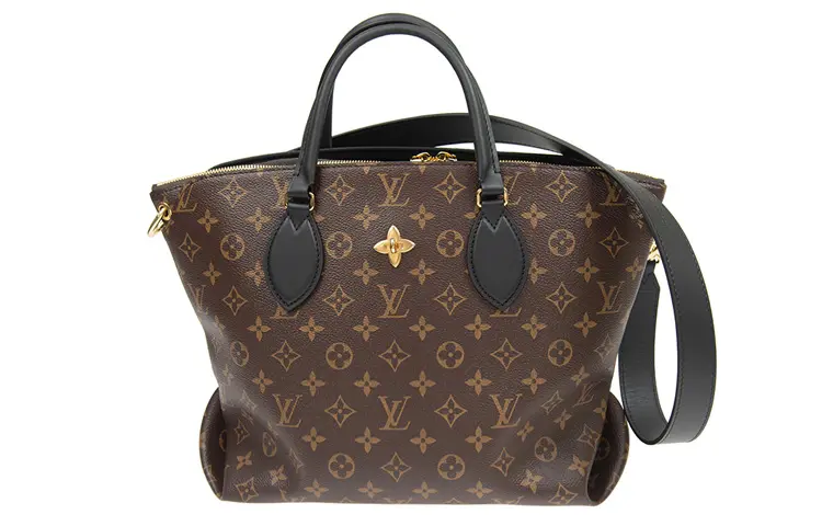 LOUIS VUITTON Flower Tote Leather Handbag Medium Women's Brown