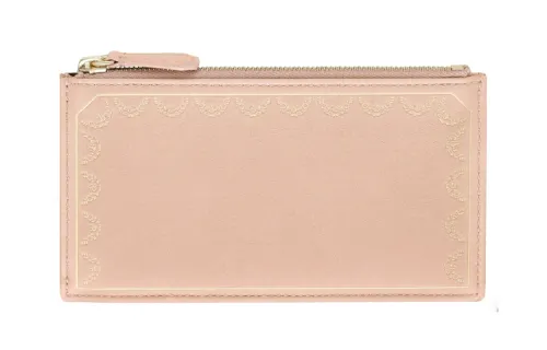 CARTIER Guirlande Metal Accessories Cow Leather Card Holder Women's Pink Beige