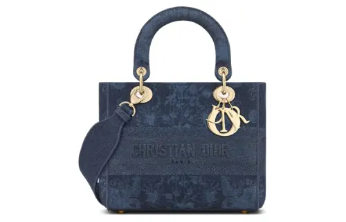 DIOR Lady D Lite Denim Handbag Medium Women's Blue