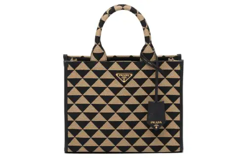 PRADA Embroidery Fabric Tote Bag, Shopping Bag, Handbag Women's