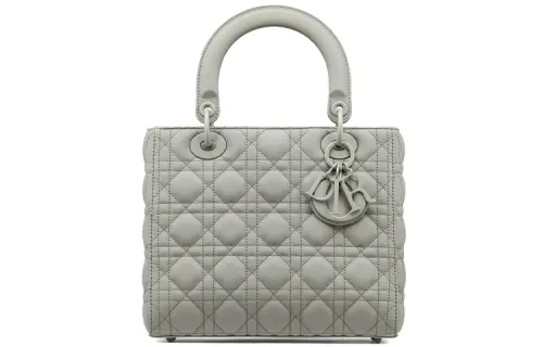 DIOR Lady Dior Matte Cow Leather Handbag, Shoulder Bag, Crossbody Bag, Handbag Medium Women's Gray