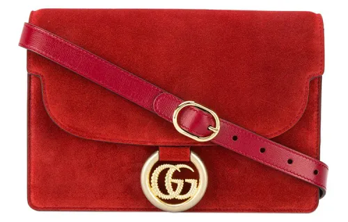 GUCCI Suede Crossbody Bag, Shoulder Bag Small Women's Red