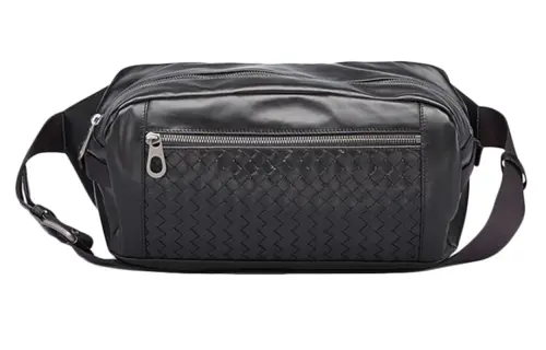 Bottega Veneta Zip Closure Cow Leather Fanny Pack Large Men's Black