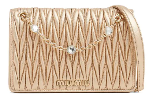 MIU MIU Leather Crossbody Bag, Shoulder Bag Women's Gold