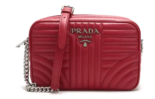 PRADA Diagramme Cow Leather Shoulder Bag Women's Fire Red