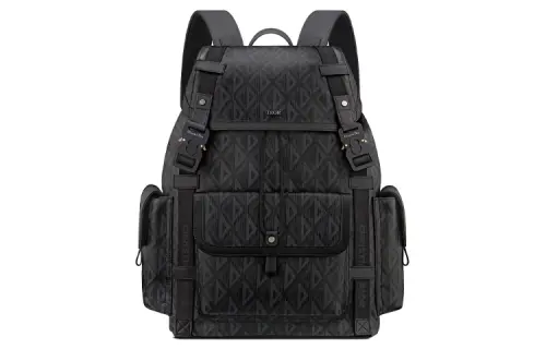 DIOR Smooth Cow Leather Cotton Canvas Backpack Large Men's Black