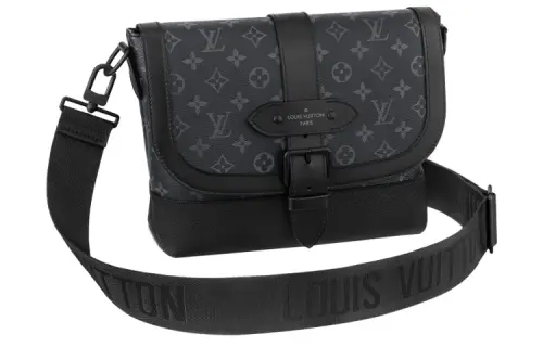 LOUIS VUITTON Saumur Canvas With Leather Trim Messenger Bag Shoulder Bag Crossbody Bag Regular Men's Black