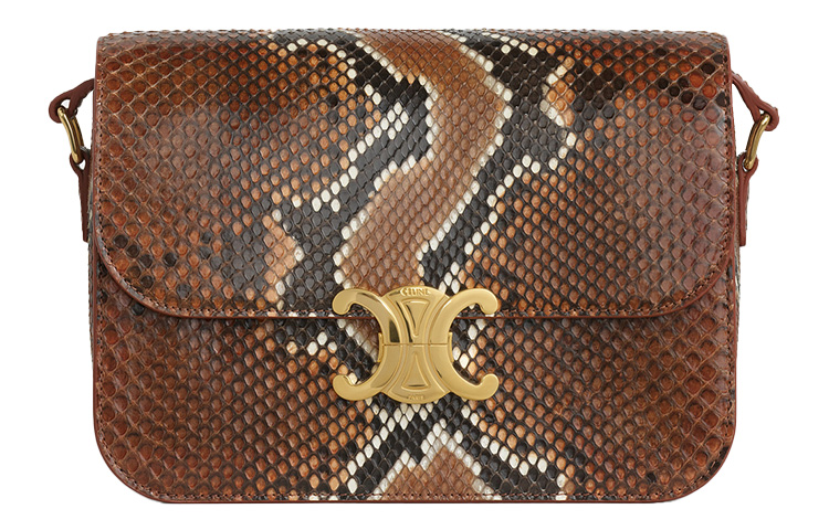 CELINE Triomphe Triumph Gate Python Skin Shoulder Bag, Crossbody Bag Medium Women's Camel