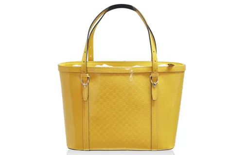 GUCCI Shiny Patent Leather Tote Bag, Shopping Bag, Handbag Women's Yellow