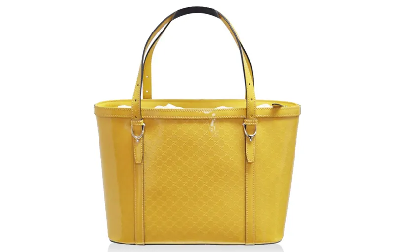 GUCCI Shiny Patent Leather Tote Bag, Shopping Bag, Handbag Women's Yellow