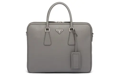 PRADA Saffiano Briefcase Leather Handbag Men's Gray