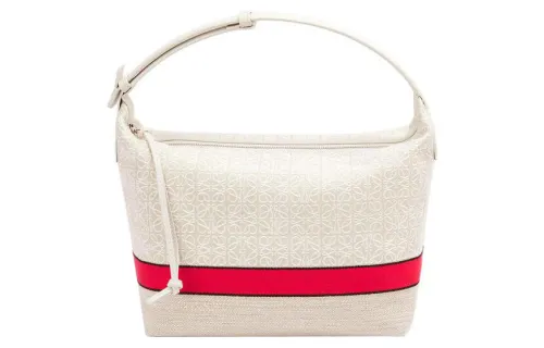 LOEWE Cubi Jacquard With Cow Leather Lunch Bag Handbag Unisex Ecru